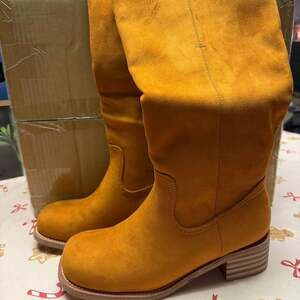 Stylish Orange Suede Knee-High Boots - Comfortable Block Heel